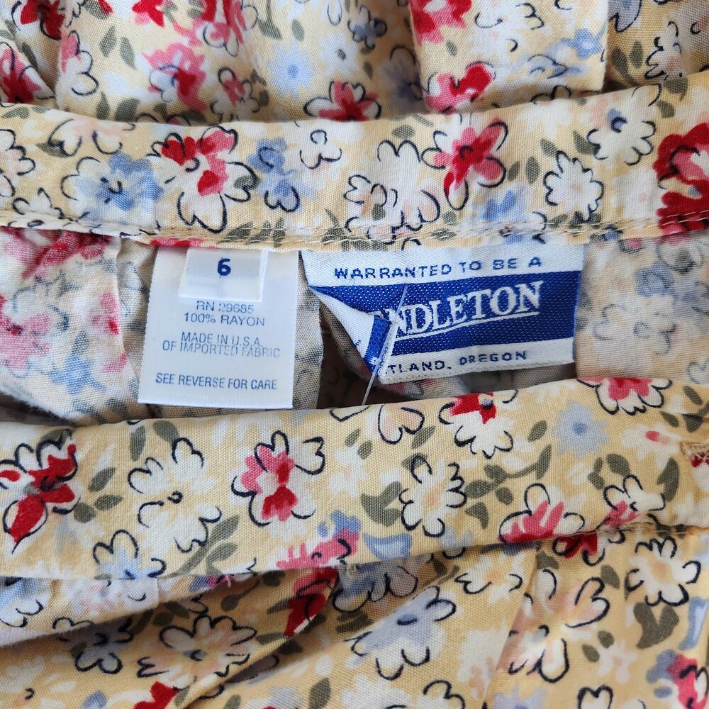 Vintage 90s Pendleton Yellow Floral Rayon Blouse & Skirt Set High Waist Size 6 - Picture 15 of 16